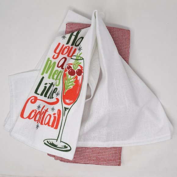 Max Studio Have Yourself A Merry Little Cocktail Kitchen Towels Set of 3 Holiday - Picture 4 of 8